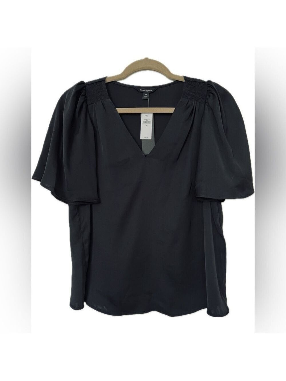 NWT BANANA REPUBLIC PETITE SATIN FLUTTER-SLEEVE TOP IN BLACK. SIZE XS - Picture 2 of 5